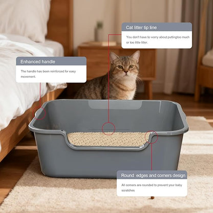 Extra Large Cat Litter Box (ABS Material), Low Entry High Sides Senior Litter Pen for Geriatric Kitty Big Cats, Jumbo Litter Boxes Tray for Multi Cat Indoor Pets Potty (Gray, 24" L x 20" W x13)