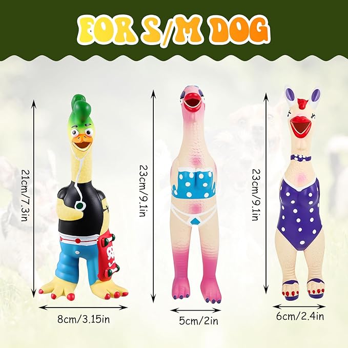 3 Pcs Rubber Chicken Squeaky Dog Toys Screaming Chicken Latex Soft Rubber Chew Molar Toys Interactive Pet Funny Squawkers Cute Dog Gifts for Small Medium Birthday (Funny Style)
