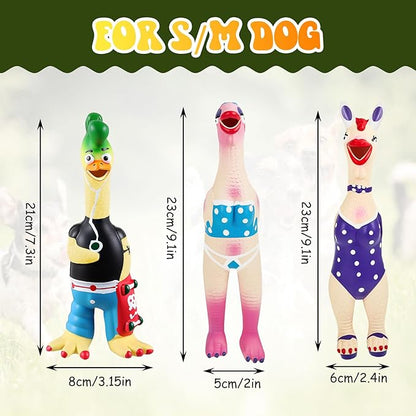 3 Pcs Rubber Chicken Squeaky Dog Toys Screaming Chicken Latex Soft Rubber Chew Molar Toys Interactive Pet Funny Squawkers Cute Dog Gifts for Small Medium Birthday (Funny Style)