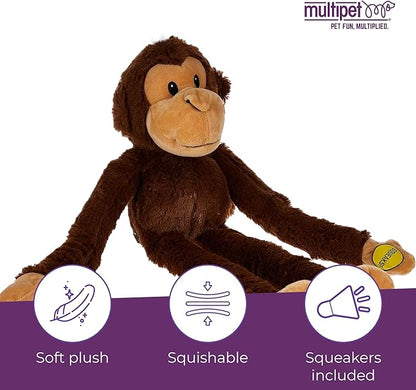 Multipet Swingin' Safari Monkey Dog Plush Toy - Squeaky Dog Toy for All Dogs - Extra Soft Plush Dog Toy - Stuffed Animal Dog Toy for Cuddling & Playing - Cute Dog Pet Toy (27”, Brown, 5 Squeakers)