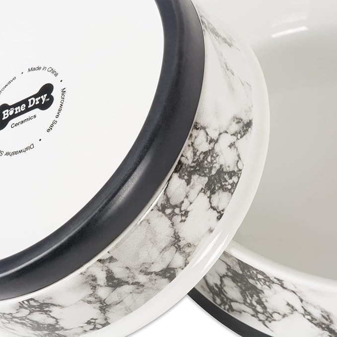 Bone Dry Pet Bowl Collection Ceramic Set, Small, Marble, 2 Count White