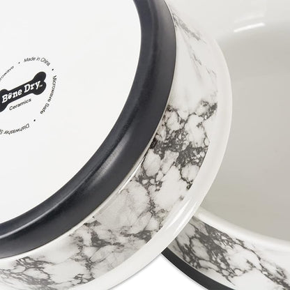 Bone Dry Pet Bowl Collection Ceramic Set, Medium, Marble, 2 Count White