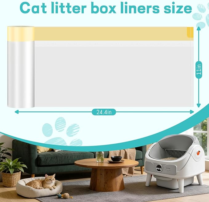 Litter Bags for Automatic Cat Litter Box, Replacement Extra Large Self-Cleaning Cat Litter Box Liners, 4 Rolls Drawstring Trash Bags for Robot, Waste Bag of 24.4×11 Inches（80 Counts/4 Packs）