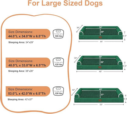 Large Dog Bed Orthopedic Washable: Beds Bolster XXL Bed Big XLarge Dogs Egg Crate Foam Sofa Couch Waterproof Removable Cover - Emerald