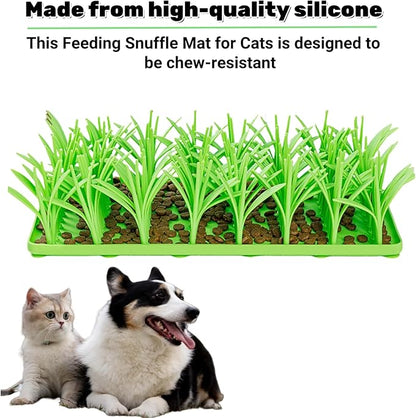 Lick Lawn for Cats, Silicone Snuffle Grass Mat for Cats, Slow Feeding Snuffle Mat for Cat and Dogs, for Foraging and Stress Relief