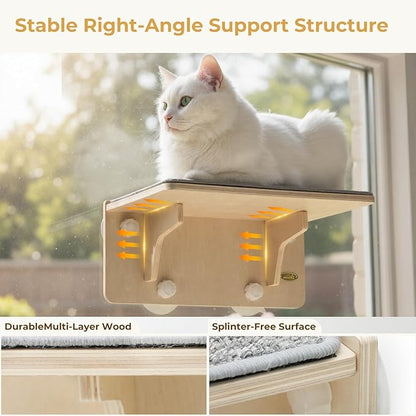 Pecute 2-in-1 Cat Window Perch & Wall Shelves, Cat Hammock Window with Solid Wood, Strong Suction Cup, Washable Cover Mat, Kitten Window Seat Indoor, Cats Perch Bed for Birds Watching Inside,16"x10"