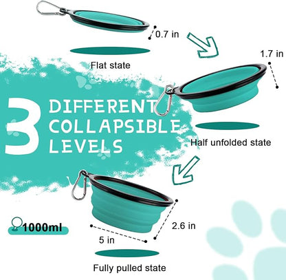 Collapsible Dog Bowls for Travel, 2-Pack Dog Portable Water Bowl for Dogs Cats Pet Foldable Feeding Watering Dish for Traveling Camping with Carabiners, BPA Free (Green&Blue, Medium (Pack of 2))