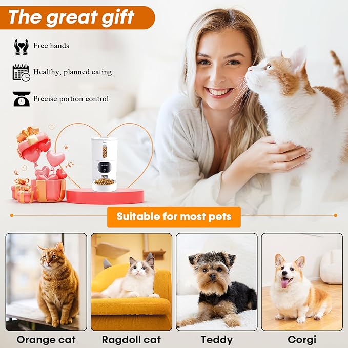 Automatic Cat Feeder Camera for 2-Cats: Easy Setup Timed Smart Dog Feeder WiFi - 2-Way Audio 5G Pet Food Dispenser APP Control for Multi-Cat 2 Pack