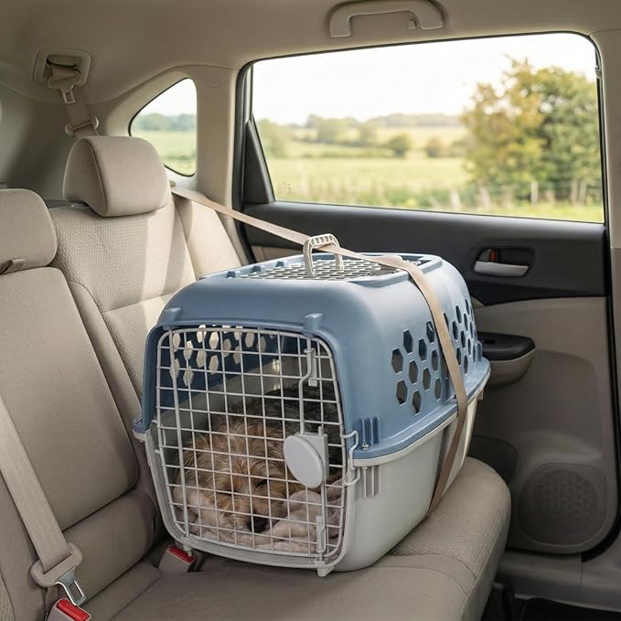 Hard-Sided Pet Carrier for Dogs and Cats | 24-Inch Top-Load Travel Kennel with Double Door Entry | Heavy-Duty Plastic Crate for Vet Visits & House Training, Up to 30 lbs Capacity,Blue/Gray