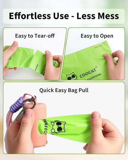 Dog Poop Bags with Dispenser & Holder, Guaranteed Leak Proof, Unscented Extra Thick Heavy Duty Tear-resistant 18-Micron Waste Bag Refill Rolls (Pink (105-Bags, 1-Dispenser))