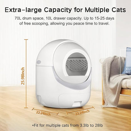 Self Cleaning Litter Box, Automatic Litter Box with APP Control Odor Removal Safety Protection Large Capacity for Multiple Cats, with Garbage Bags