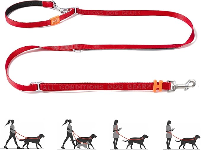 HOWGO Hands Free Dog Leash with Padded Handle,Multifunctional Crossbody Waist Leash for Walking Running Jogging Training,7.5 FT Nylon Adjustable Length for All Breeds(Red, Standard)