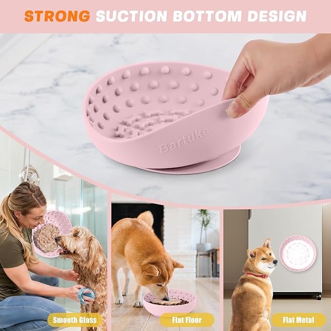 Dog Lick Bowl, Slow Feeder Dog Bowl Licking Mat for Small to Large Dogs, BPA-Free Non-Slip Silicone Slow Feeder Treat Dispenser for Anxiety Relief, Freezer & Dishwasher Safe (Pink, 8.3"x2.6")