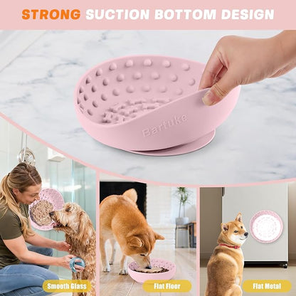 Dog Lick Bowl, Slow Feeder Dog Bowl Licking Mat for Small to Large Dogs, BPA-Free Non-Slip Silicone Slow Feeder Treat Dispenser for Anxiety Relief, Freezer & Dishwasher Safe (Pink, 8.3"x2.6")