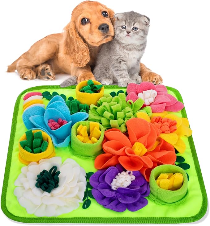 Snuffle Mat for Dogs, Sniff Mat Slow Feeding Mat for Small Pets Cats, Rabbits - Help Stress Relief and Training - Stimulate Your Pet's Foraging Skills! (Bright Green)