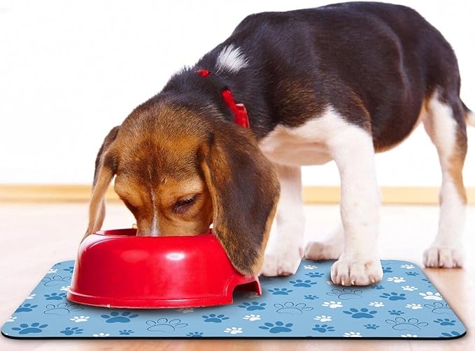 Dog Food Mat, Absorbent Water Bowl Mats Cat Pet Feeding Placemats Blue 16 * 24 inch