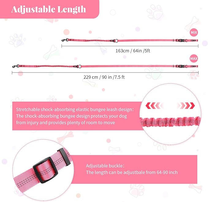 Heavy Duty Hands Free Multifunctional Dog Leash - Adjustable, Reflective, Waist Leash for Dog Walking, Running, Hiking - 5-7FT