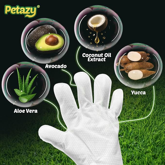 Pet Glove Wipes for Dogs & Cats – Hypoallergenic Thick Cleaning Gloves with Aloe & Coconut Oil for Paws, Face, Ears & Butt, Instant No Rinse Grooming Wipes to Deodorize and Hydrate, 25 Pack