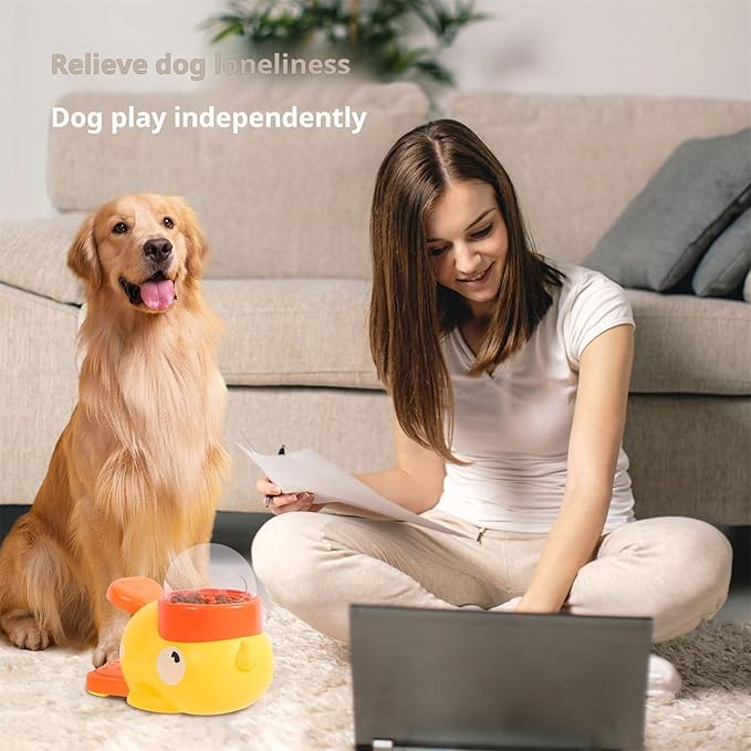 Duck Cat Treat Dispenser, Duck Puzzle Feeder for Cats, Duckie Cat Feeder, Yellow DuckDog Treat Dispenser, Food Dispenser Toy with Button, 2-in-1 Interactive Toy & Slow Feeder (Yellow)