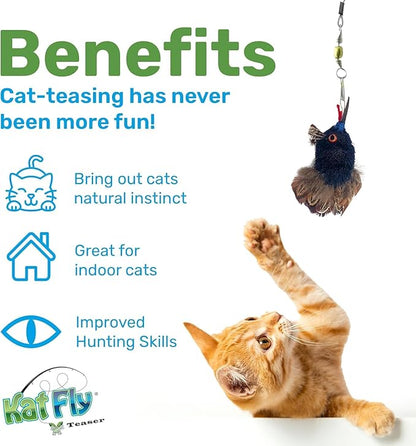 3 Inch Handmade Cat Toy Teaser Wand Refill Turkey - Brown with Feathers Natural Material Toy, Hunting Instinct Play, Interactive Exercise Attachment for Indoor Cats