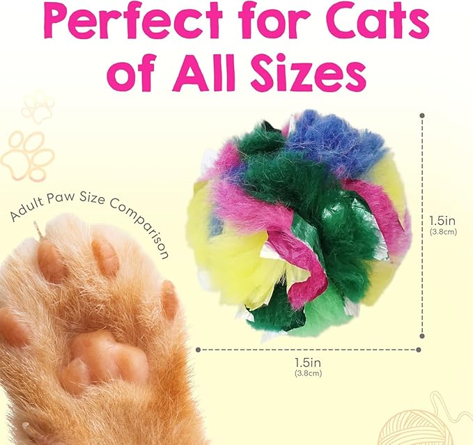 Cat Crinkle Balls 1.5 Inch | 50 Pack | Soft Lightweight Indoor Cat Toys with Durable Crinkle Build and Engaging Crinkle Sound