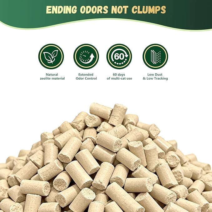IMMCUTE Zeolite Litter Pellets, 9lb Bag Lasts 60 Days, Odor Control Cat Litter Pellets with Extra 10 Ct Pee Pads, Non Clumping Cat Litter, Low-Tracking, Unscented