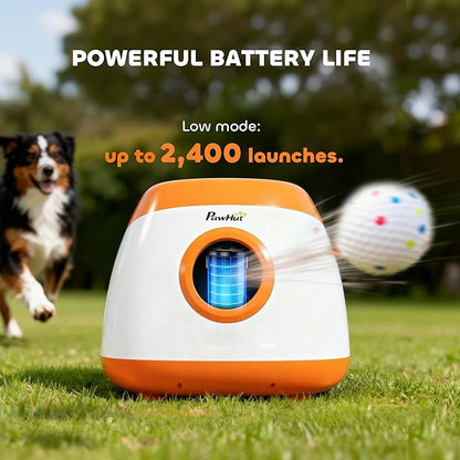 PawHut Automatic Dog Ball Launcher, Rechargeable Dog Ball Thrower with Remote Control, 3 Adjustable Distance (40ft/60ft/80ft), 6 ETPU Tennis Fetch Toys 2.5", Low Noise, for Medium Large Breeds, Orange