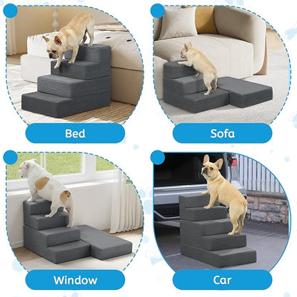 Dog Stairs for Small Dogs, 5 Step Pet Stairs for High Beds and Couch, Dog Steps for Bed Balanced 22.4" H, Foldable Pet Ramp for Large Cats Climb, Non-Slip Bottom Doggy Step, Dark Grey
