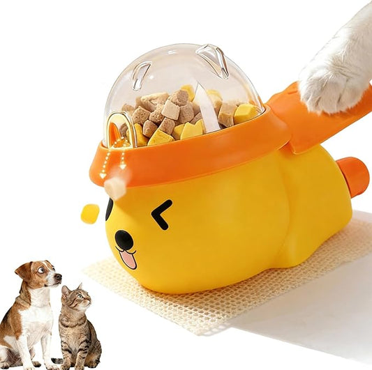 Interactive Dog and Cat Treat Dispenser - Slow Feeder Puzzle Toy for Mental Stimulation (Yellow and Orange)