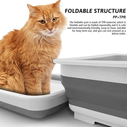 Fhiny Open Cat Litter Box, Kitten Potty Pan Semi-Enclosed Foldable Waterproof Travel Toilet for Indoor Cats Small Pet Kitty Rabbit Supplies Easy to Clean and Assemble 14.6"×10.6"