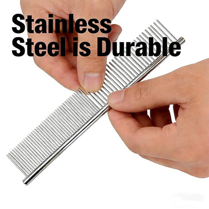 Dog Combs with Rounded Ends Stainless Steel Teeth, Cat Comb Effective at Removing Tangles and Knots, Professional Grooming Tool for Long and Short Haired Dog, Cat and other pets