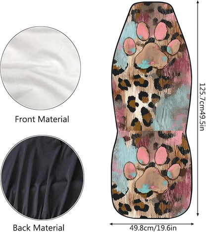 Pink Paw Print Car Seat Cover Waterproof Non-Slip Auto Front Seat Covers Leopard Print Car Bucket Seat Cover Protective Automobile Accessories Interior Universal Fit for Truck Sedan SUV