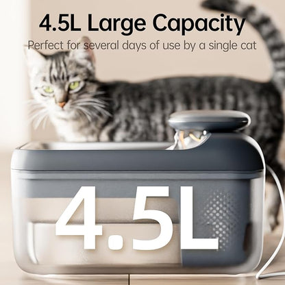 Automatic Pet Water Fountain 4.5L Large Capacity Stainless Steel Drink Tray Cat Water Dispenser Ultra-Quiet Pump Multi-Filtration System for Cats, Dogs, Multiple Pets S7 Lite Grey
