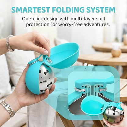 2026 New 2-in-1 Portable Dog Water Bottle for Small Dogs, Foldable Pet Water Bottle, 304 Stainless Steel Compact Dog Drinking Bottles Leak Proof & Silicone Bowl for Walking Hiking (Blue B)