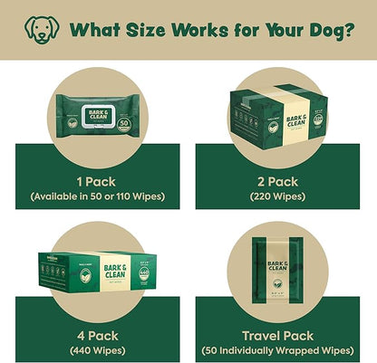 Bark & Clean Dog Wipes for Paws and Butt, 50 Count Large 8.5" x 9" Hypoallergenic Bamboo Pet Wipes Compostable Puppy Wipes with Lavender for Dogs Body Face - Deodorizing Grooming Wipes