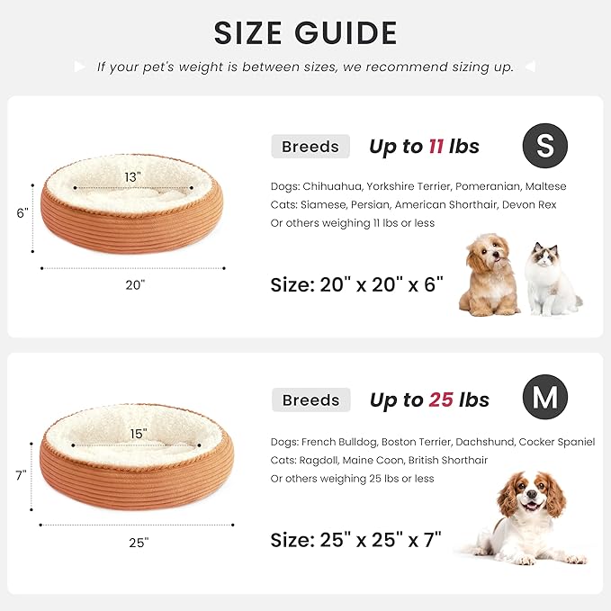 Love's cabin Round Donut Cat and Dog Cushion Bed, 25in Pet Bed for Small or Medium Dogs, Anti-Slip & Water-Resistant Bottom, Soft Durable Fabric Pet Beds, Washable Calming Cat Bed Orange Stripe