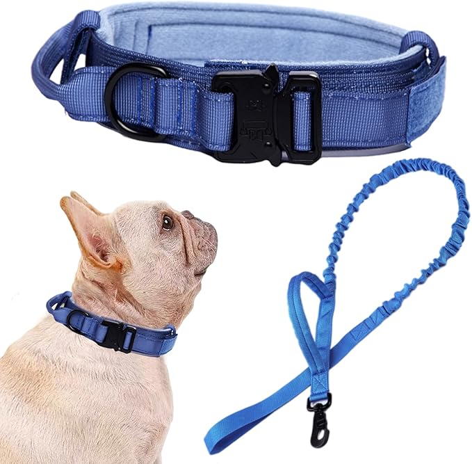 Xqpetlihai Tactical Dog Collar and Leash Set Adjustable Military Nylon Dog Collar with Control Handle and Heavy Duty Metal Buckle for Large Dogs（Dark Blue S