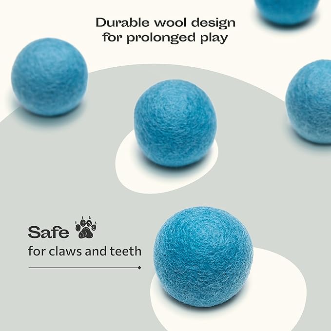 MEOWFIA Wool Ball Toys - 6-Pack of Safe for Cats and Small Dogs Balls - 1.5 Inch Felted Wool Cat Toy and Dog Toy - Perfect with Cat Cave - Silent - Mini Tennis Balls - (2in/Aquamarine)