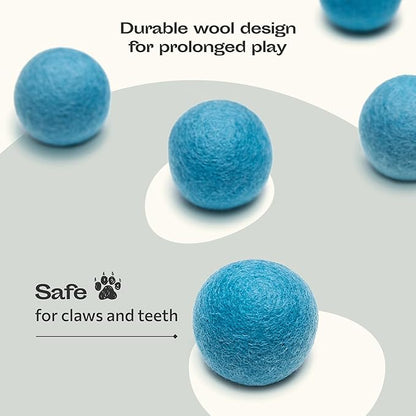 MEOWFIA Wool Ball Toys - 6-Pack of Safe for Cats and Small Dogs Balls - 1.5 Inch Felted Wool Cat Toy and Dog Toy - Perfect with Cat Cave - Silent - Mini Tennis Balls - (2in/Aquamarine)