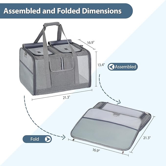 Cat Carrier for 2 Cats, Large Soft-Sided Pet Travel Carrier, Dual Compartments, Privacy Protection, Dog Carrier for Small/Medium Dogs, Home & Outdoor Use