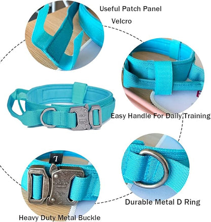 Xqpetlihai Tactical Dog Collar and Leash Set Adjustable Military Nylon Dog Collar with Control Handle and Heavy Duty Metal Buckle for Large Dogs（Blue M