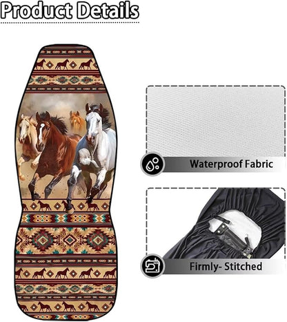 Car Seat Covers Waterproof Western Horse Aztec Front Seat Covers 2 PCS Removable Automotive Interior Accessories for Women Men Universal Fit Most Cars,SUV, Trucks