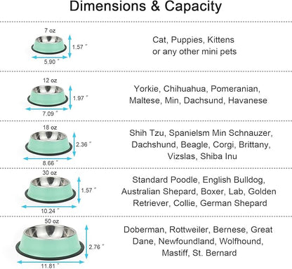 Stainless Steel Dog Bowls, Food and Water Non Slip Anti Skid Stackable Pet Puppy Dishes for Small, Medium and Large Dogs (2 Pack)