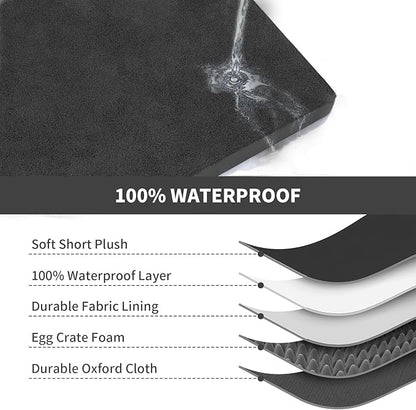 Comfort Dog Bed for Small Dogs & Cats, Waterproof Dog Crate Mat Orthopedic Egg Crate Foam with Washable Removable Cover, Black