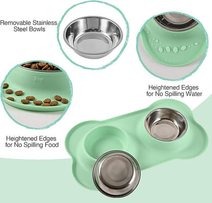 Dog Bowls 2 Stainless Steel Bowl for Pet Water and Food Feeder with Non Spill Skid Resistant Silicone Mat for Pets Puppy Small Medium Cats Dogs