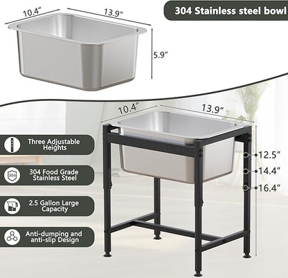 2.5 Gallon Elevated Dog Water Bowl for Large Breeds, 16.4" Height Adjustable Dog Water Bowl Dispenser with Solid Metal Base Eases Joint Strain, Anti-Tip Design and Simple to Clean, Indoor and Outdoor