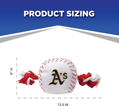 MLB OAKLAND ATHLETICS Baseball Rope Toy for DOGS & CATS. Tough nylon, Sporty Baseball Design, Heavy-duty ropes with Inner SQUEAKER