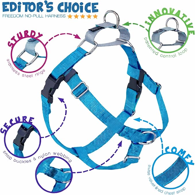 2 Hounds Design Freedom No Pull Dog Harness, Adjustable Harness and Leash Set, Easy Walking & Comfortable Control, Fits Small, Medium & Large Dogs, Solid Colors, Made in USA, 5/8" XS, Turquoise
