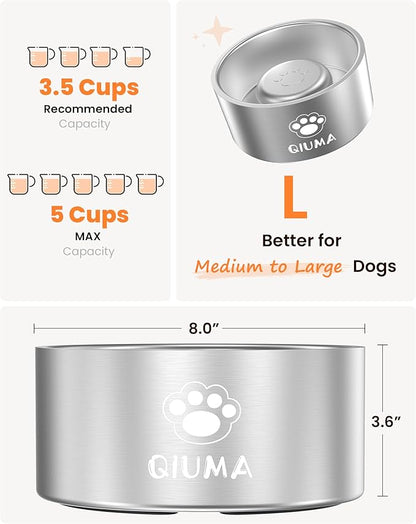 Slow Feeder Dog Bowls Stainless Steel, Food-Grade 304 Dog Slow Feeder Bowl 3.5 Cups Capacity, Heavy Duty Double-Layer with Non-Slip Base, Pet Puzzle Bowl for Medium & Large Dogs (Silver)