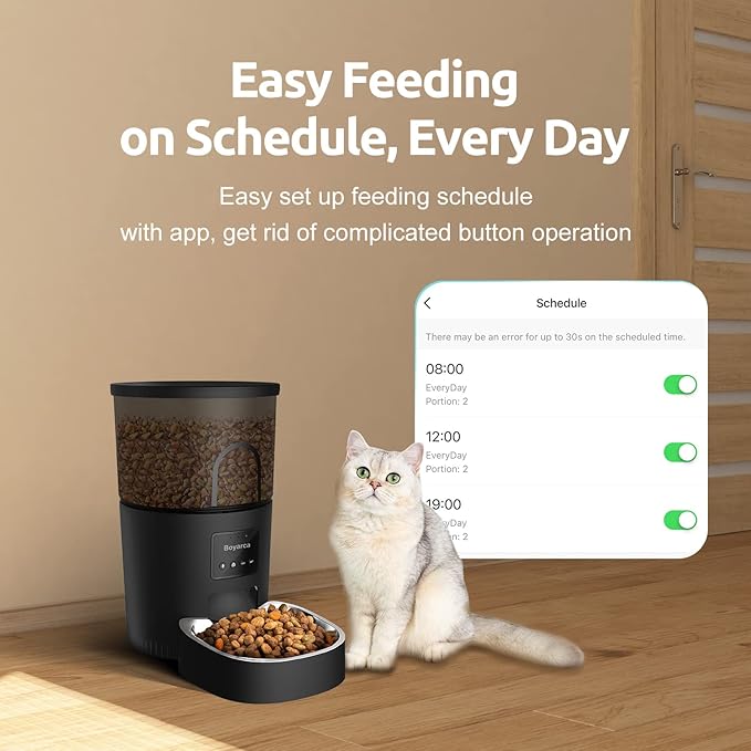 Boyarca Automatic Cat Feeders with App,WiFi Tuya Smart Automatic Pet Feeder with Timer Auto Dry Food Dispenser for Cats and Small Dogs,1-10 Meals/Day,1-12 Portions/Meal,3L
